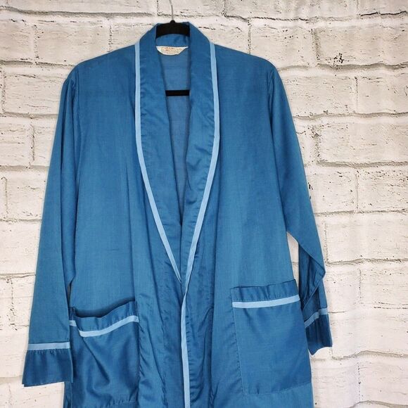 Vintage Robe By Weldon Blue Polyester Mens Robe With Belt Medium - Picture 9 of 9